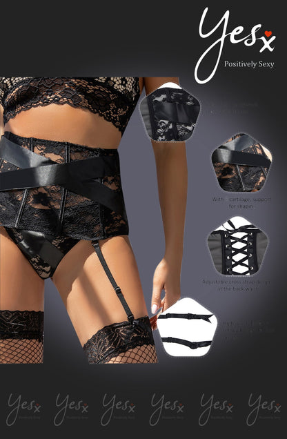 YesX YX984 Suspender Belt & Thong Set Black