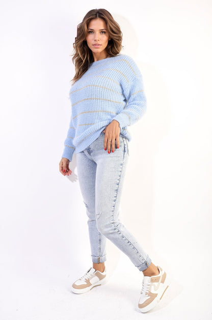 Striped Knitted Long Sleeve Jumper - LittleTay BLUE / M/L Moda Jumpers & Cardigans