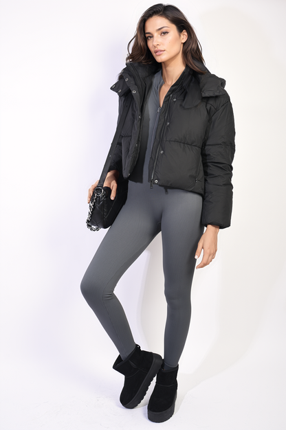 black / M/L Hooded Puffer Jacket with Snap and Zip Closure Coat - LittleTay Moda