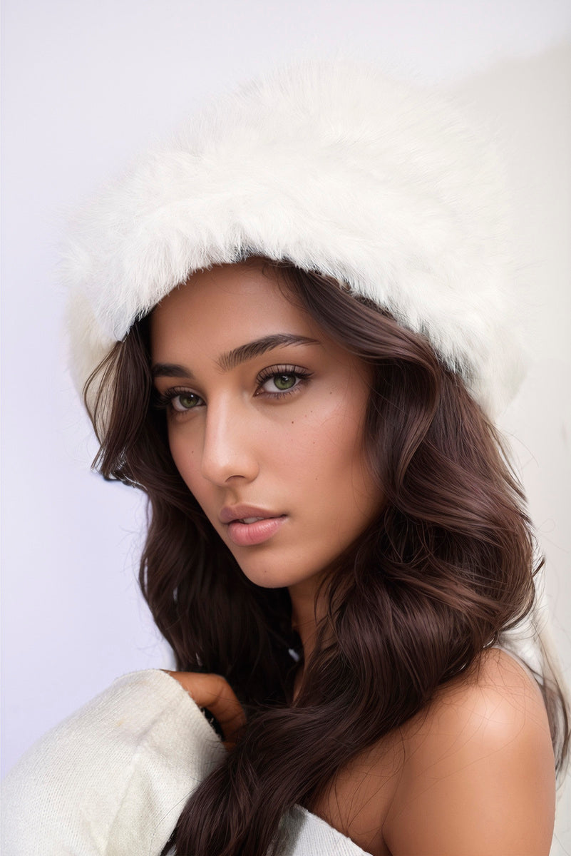 white / One Size Fluffy Faux Fur Winter Hat Hat - LittleTay Moda