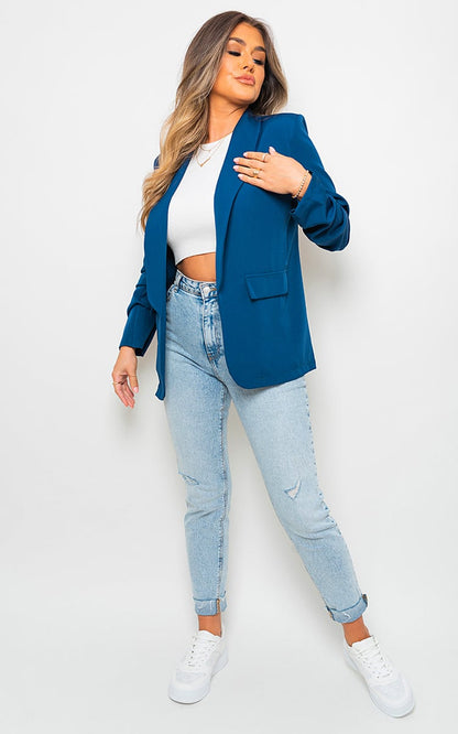 Ruched Sleeve Casual Blazer with Side Pockets