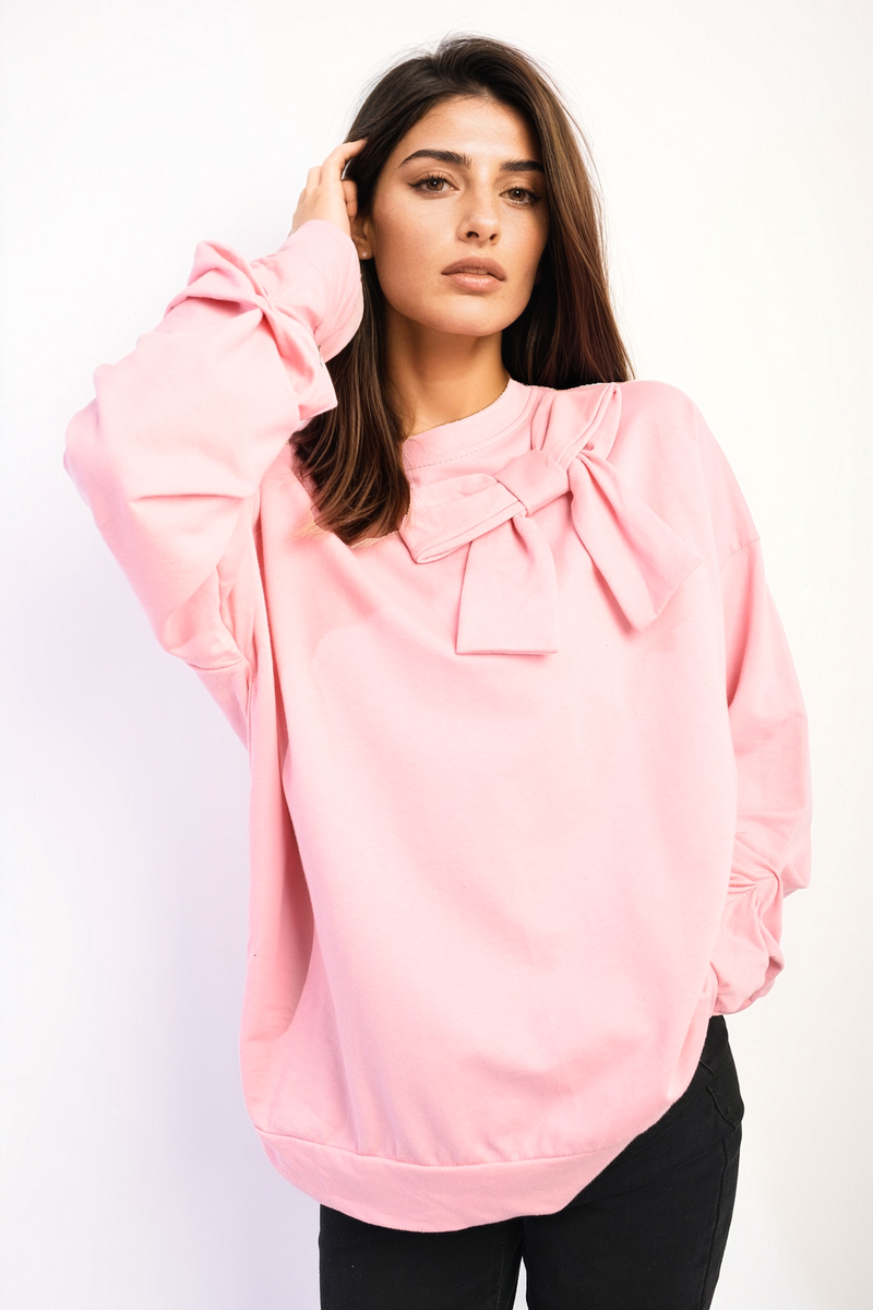 pink / M/L Long Sleeve Bow Detail Jumper Jumpers & Cardigans - LittleTay Moda