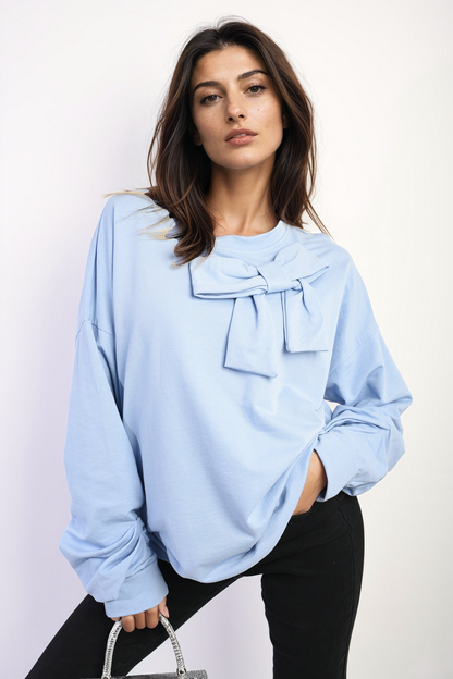 BLUE / M/L Long Sleeve Bow Detail Jumper Jumpers & Cardigans - LittleTay Moda