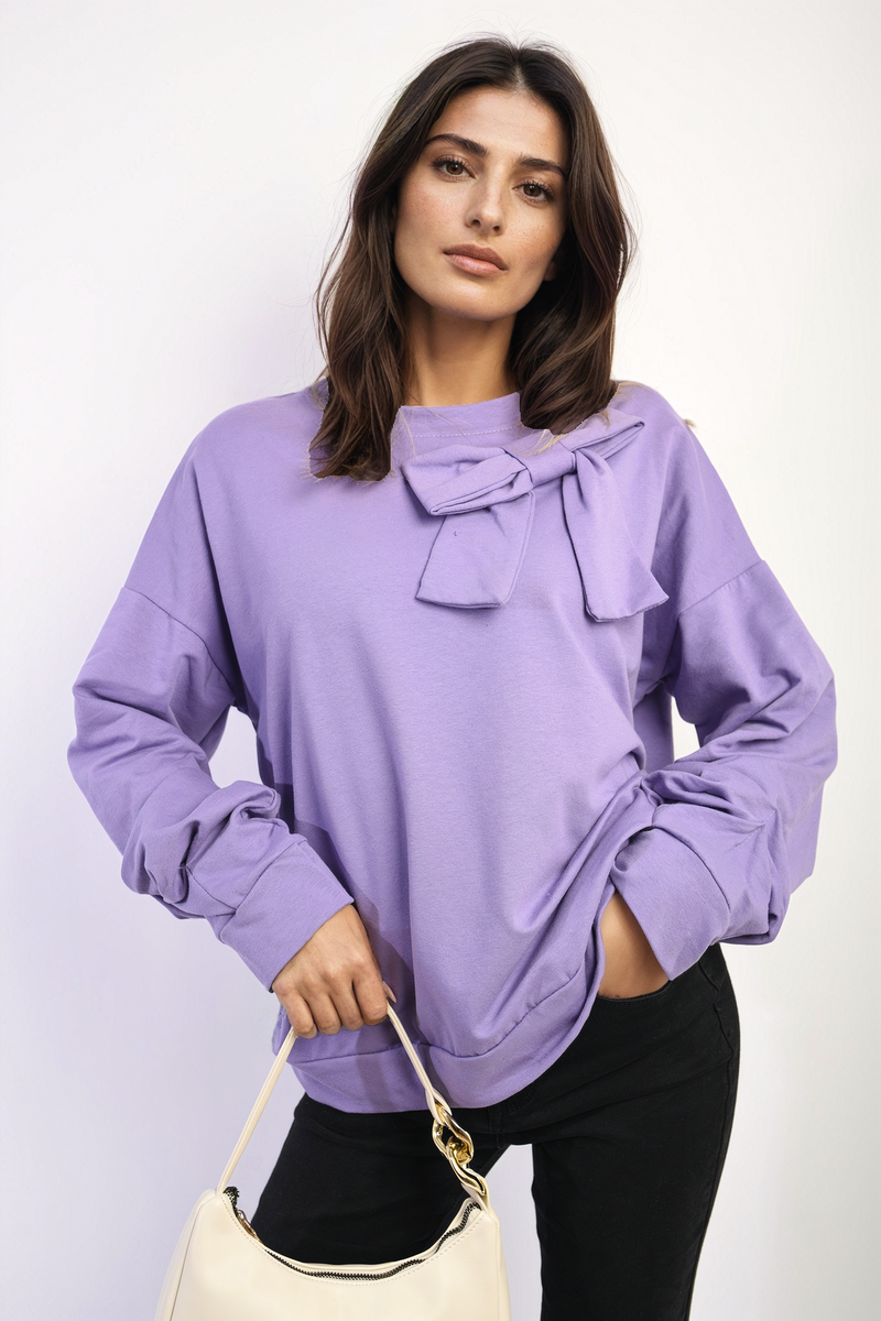 purple / M/L Long Sleeve Bow Detail Jumper Jumpers & Cardigans - LittleTay Moda