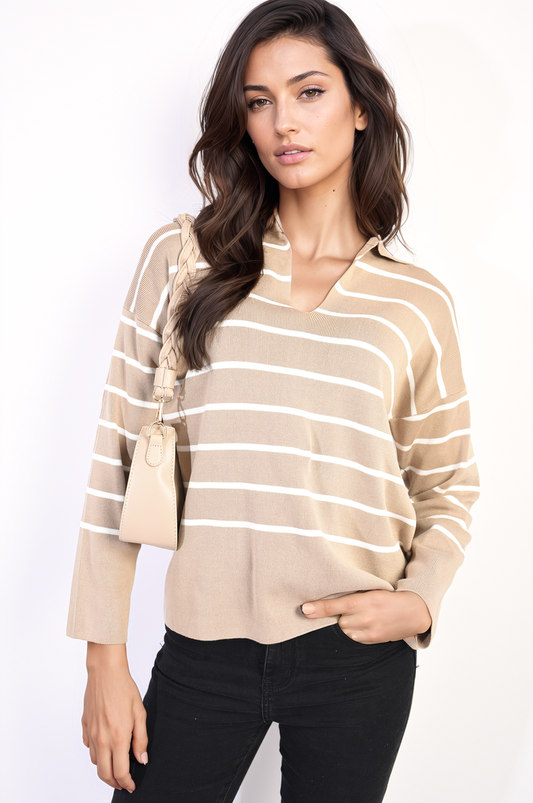 Striped Knitted Jumper - LittleTay cream / M/L Moda Jumpers & Cardigans