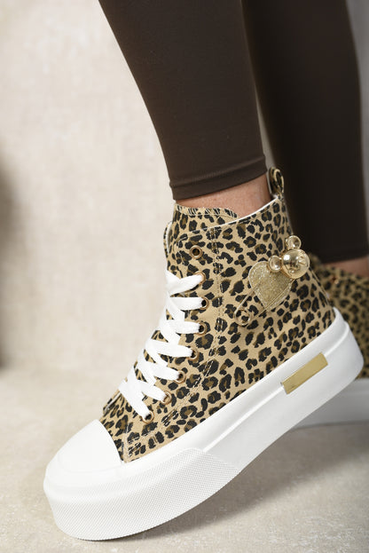 High Top Lace Up Platform Ankle Trainers with Decorative Detail