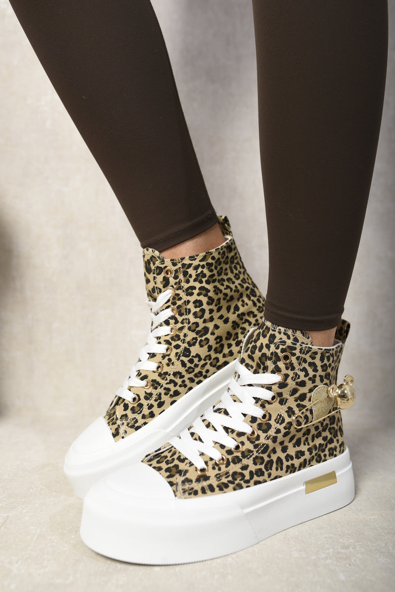 High Top Lace Up Platform Ankle Trainers with Decorative Detail