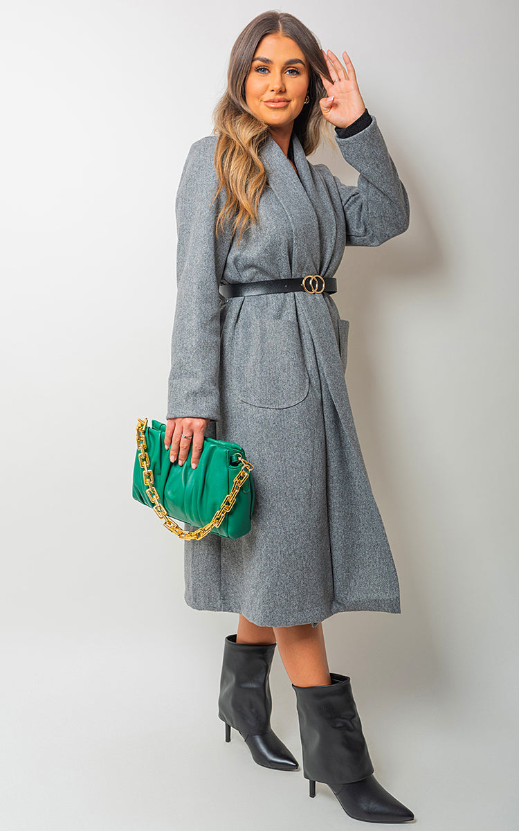 Wrap Belted Long Coat - LittleTay