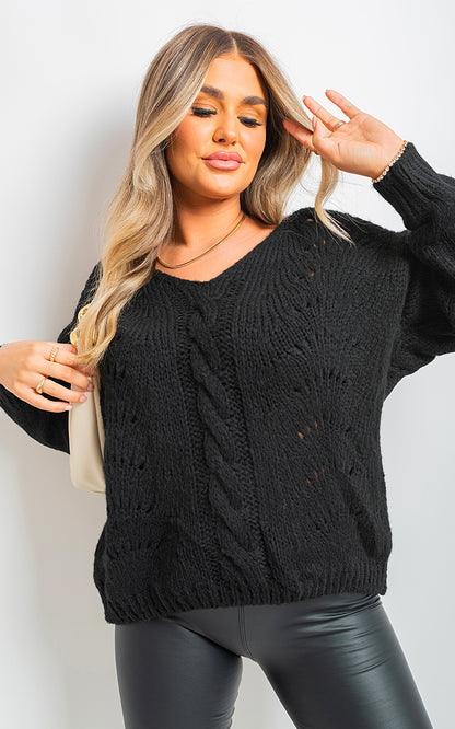 V Neck Long Sleeve Knitted Jumper