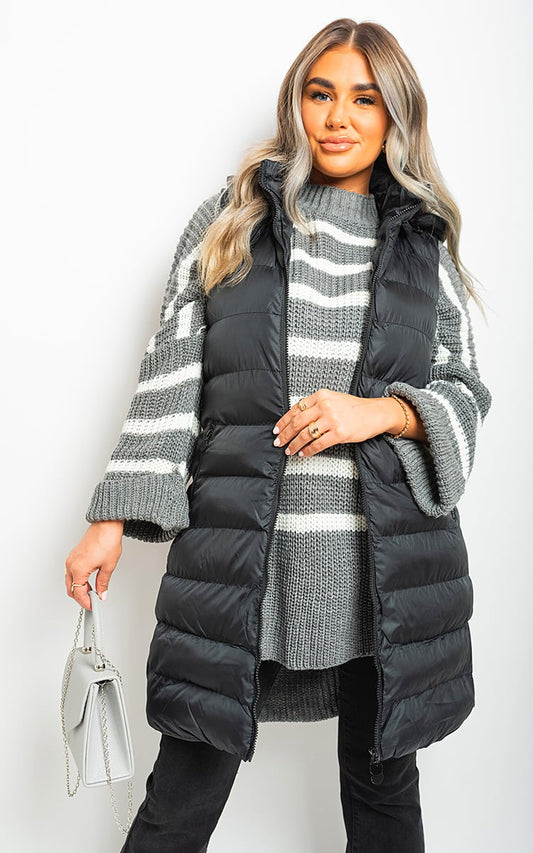 Hooded Longline Quilted Gilet Coat - LittleTay Moda