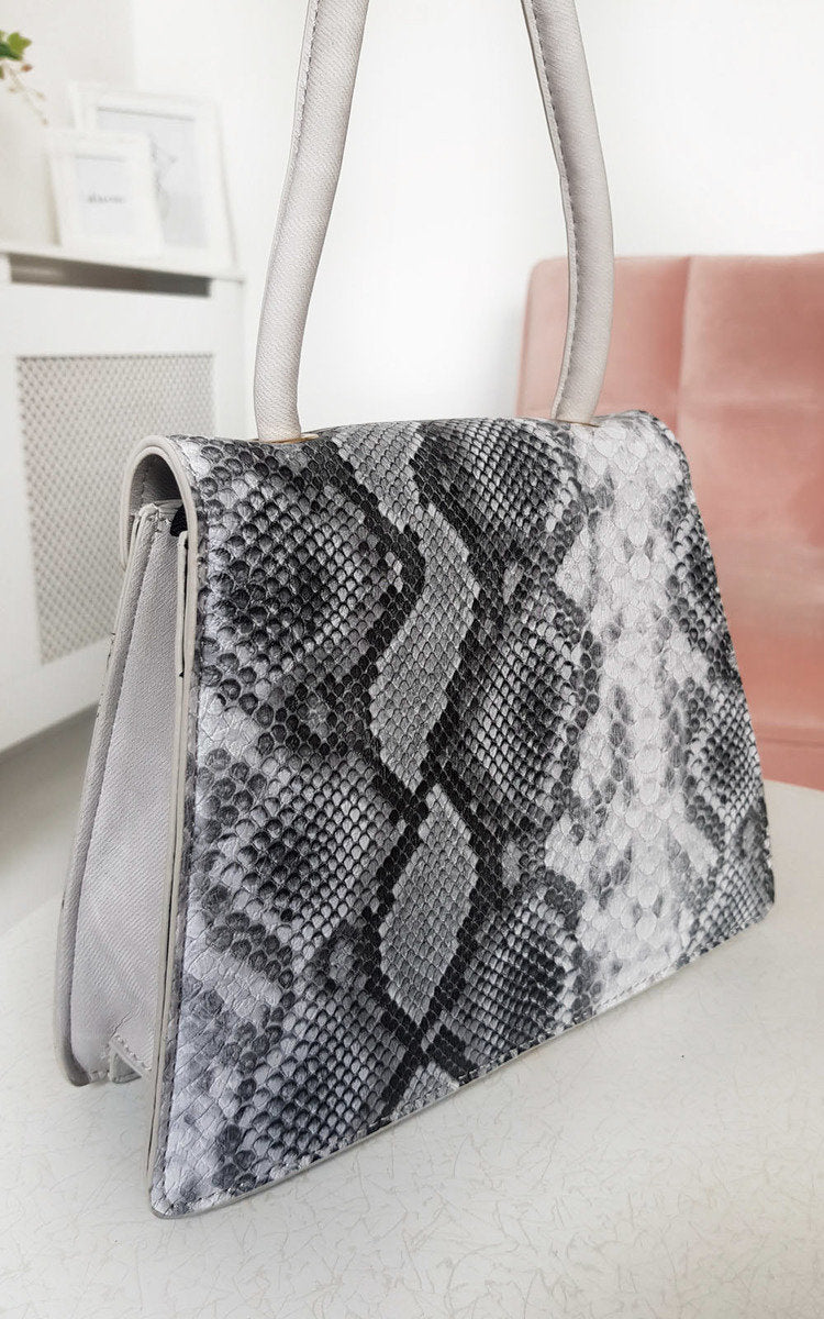 grey / 1SZE Croc Print Shoulder Handbag Handbag - LittleTay Moda Dropship