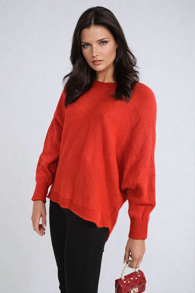 Crew Neck Back Patterned Knitted Jumper