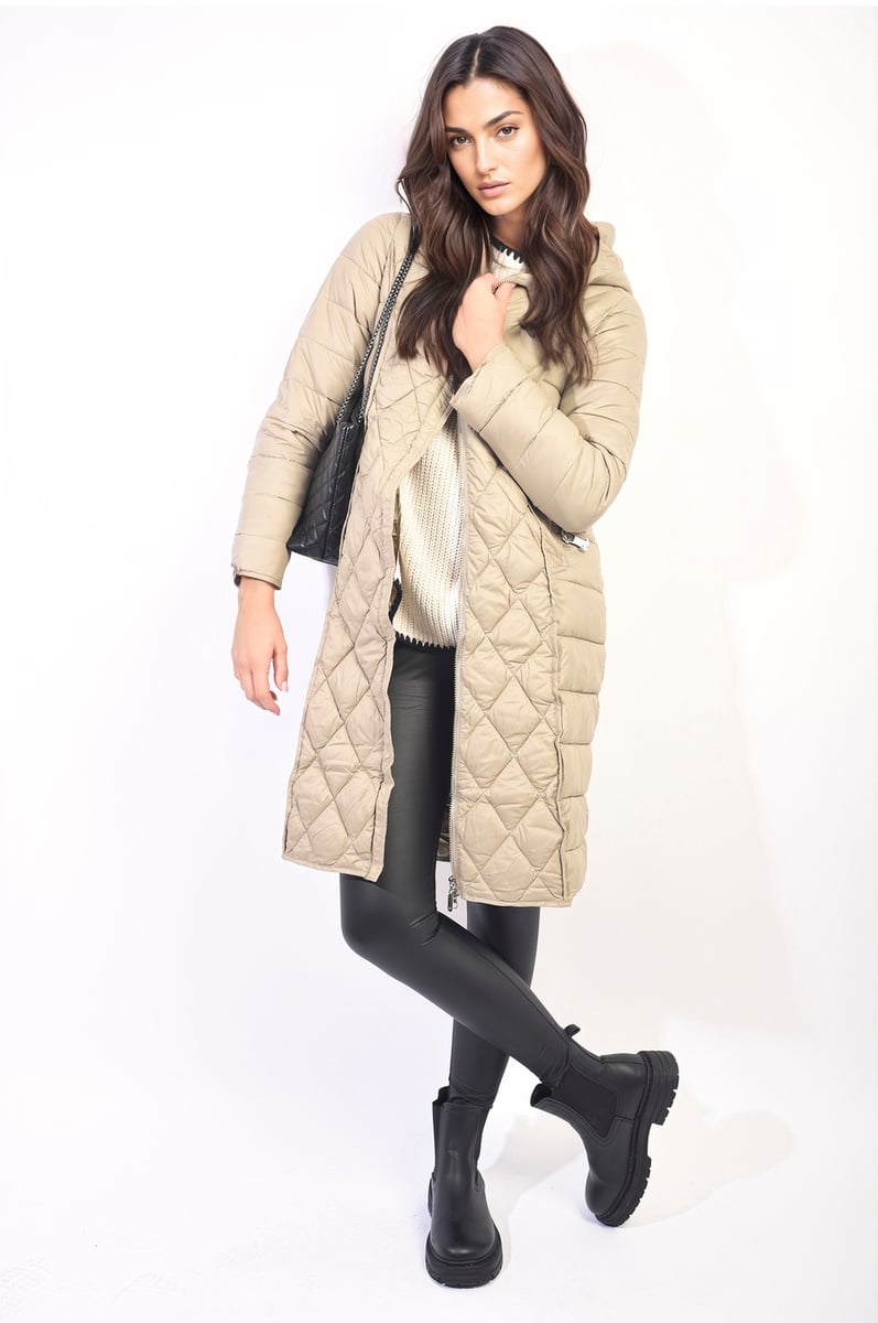 Taupe / XL Longline Faux Fur Hooded Puffer Jacket Coat - LittleTay Moda Dropship