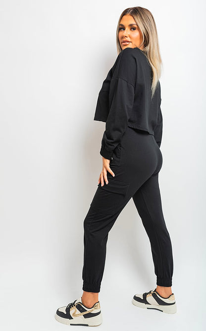 Cropped Long Sleeve Top and Cargo Joggers Co-ordinates - LittleTay Moda