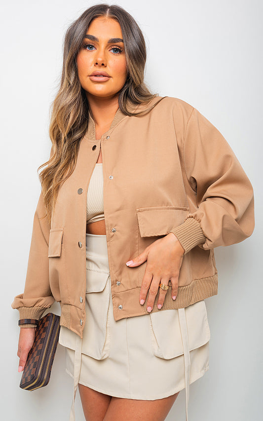 Long Sleeve Buttons Closure Bomber Jacket Jacket - LittleTay Moda