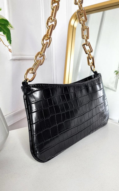 Faux Leather Chain Detail Handbag