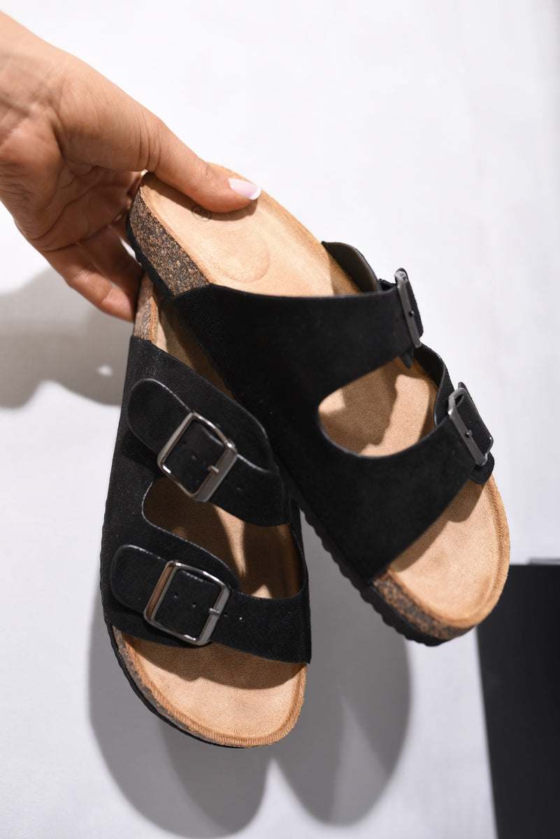 Suede Double Buckle Sandals - LittleTay Moda Shoes