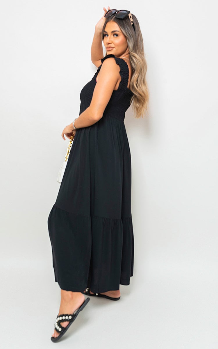 Wide Ruffle Strap Smocked Maxi Dress