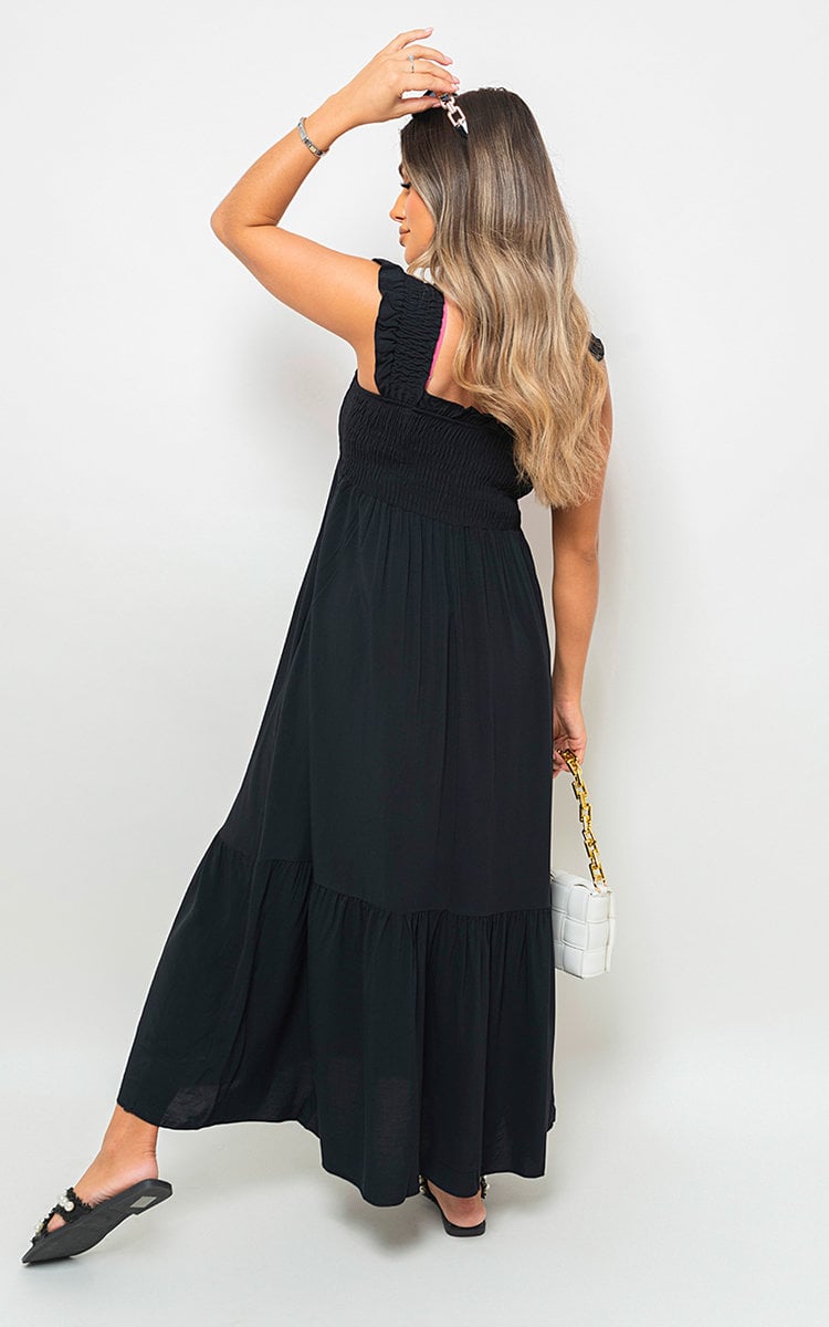 Wide Ruffle Strap Smocked Maxi Dress