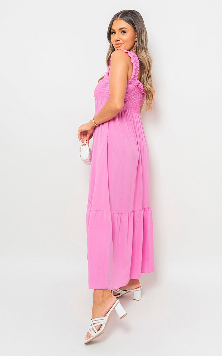 Wide Ruffle Strap Smocked Maxi Dress