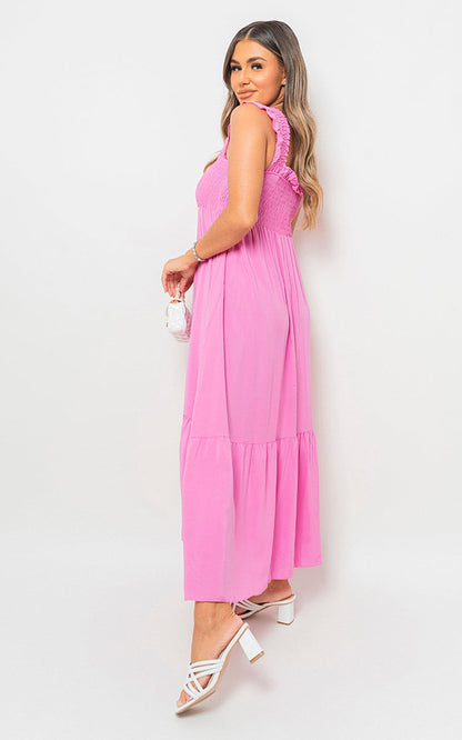 Wide Ruffle Strap Smocked Maxi Dress