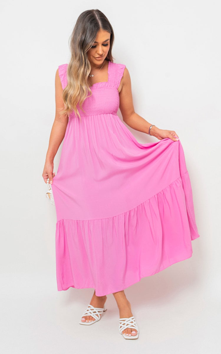 Wide Ruffle Strap Smocked Maxi Dress