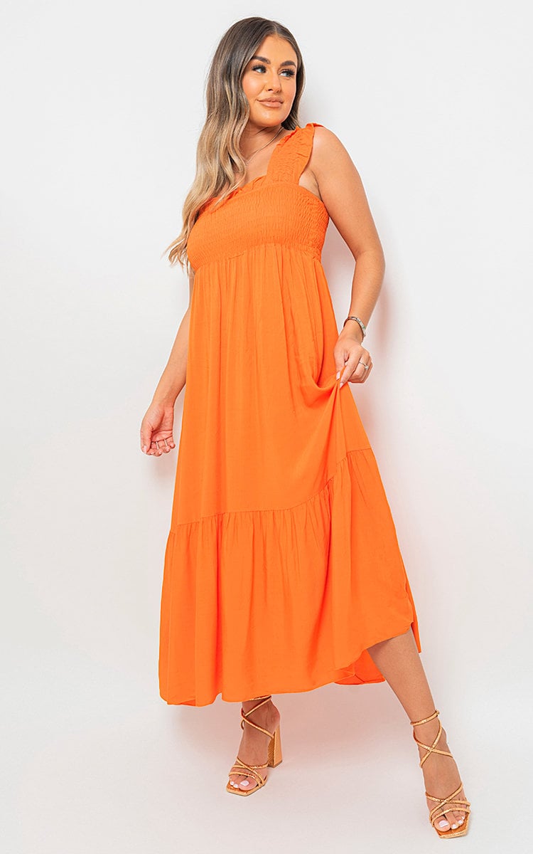 Wide Ruffle Strap Smocked Maxi Dress