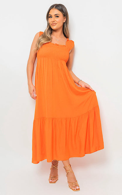 Wide Ruffle Strap Smocked Maxi Dress