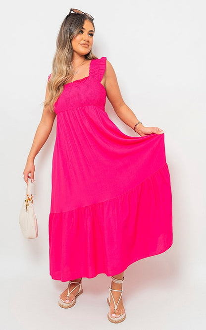 Wide Ruffle Strap Smocked Maxi Dress