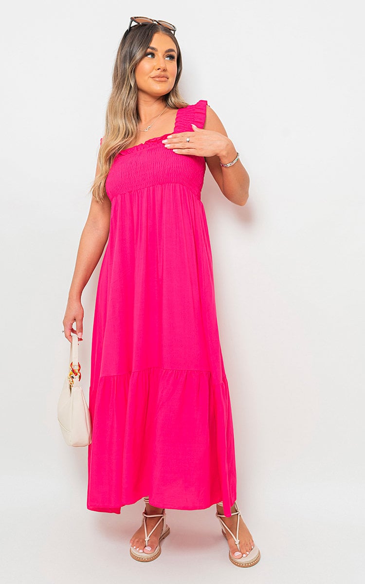 Wide Ruffle Strap Smocked Maxi Dress