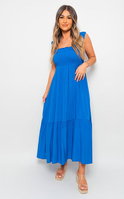 Wide Ruffle Strap Smocked Maxi Dress