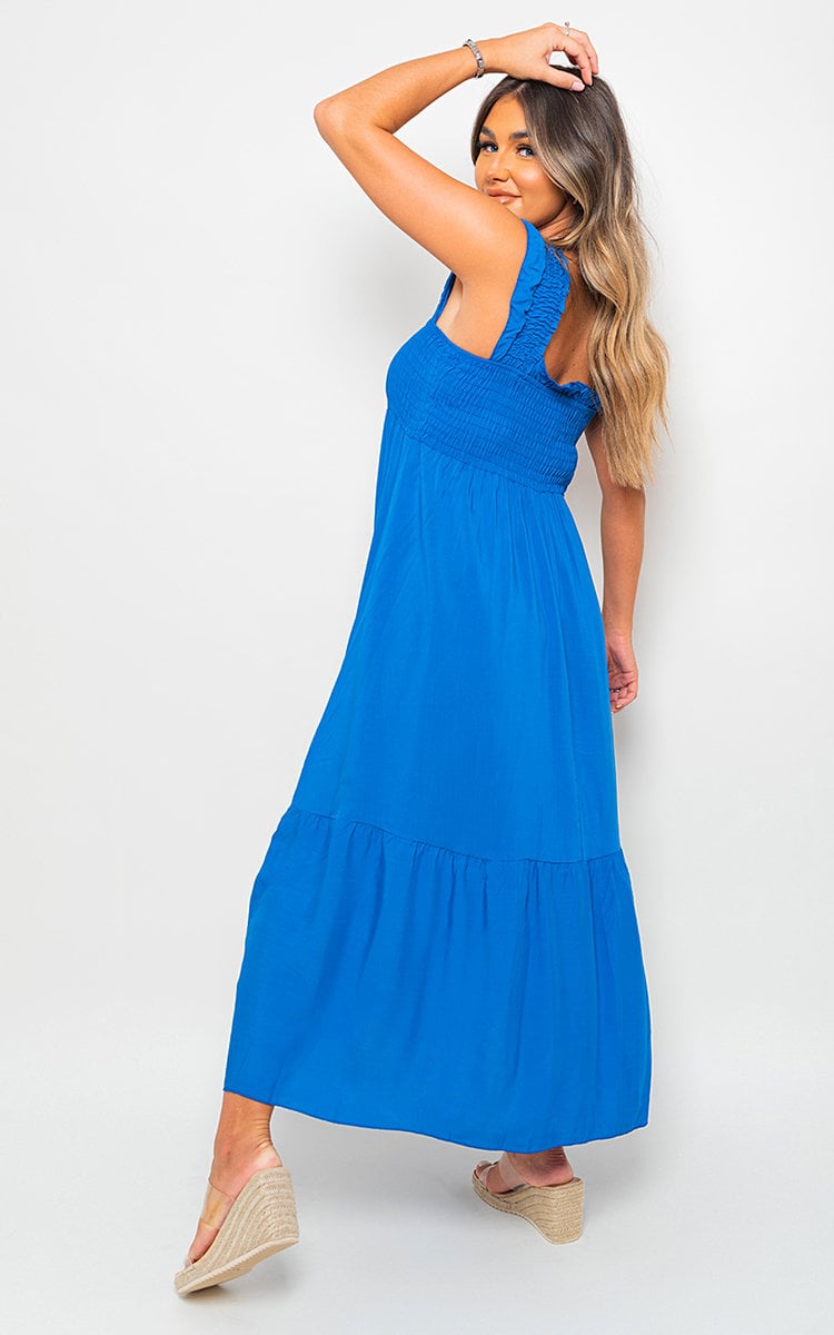 Wide Ruffle Strap Smocked Maxi Dress