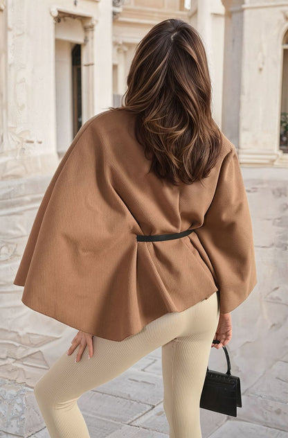 High Neck Belted Cape Jacket