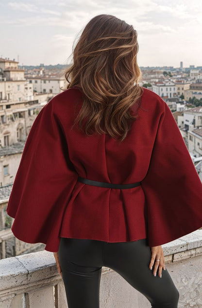 High Neck Belted Cape Jacket