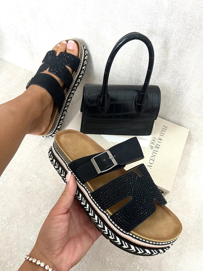 Black / 8 Boho Buckle Platform Sandals Shoes - LittleTay Moda