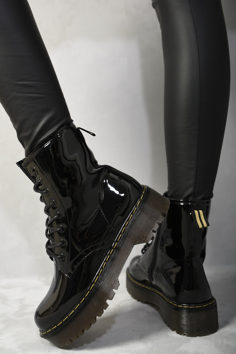 Combat Lace Up Side Zip Platform Chunky Boots