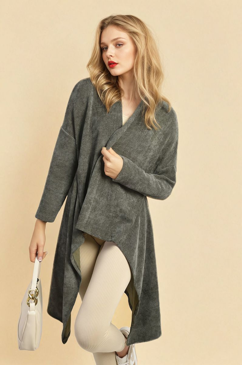 Open Front Long Back Knitted Cardigan