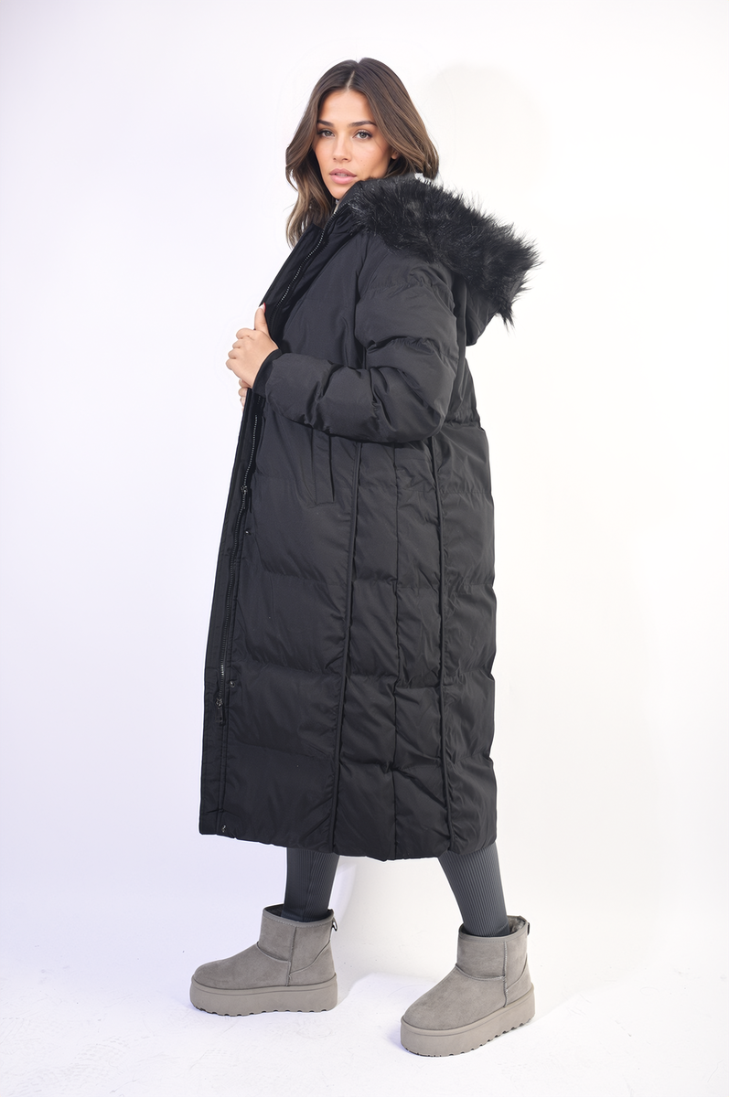 Longline Faux Fur Hooded Puffer Jacket Coat - LittleTay Moda Dropship