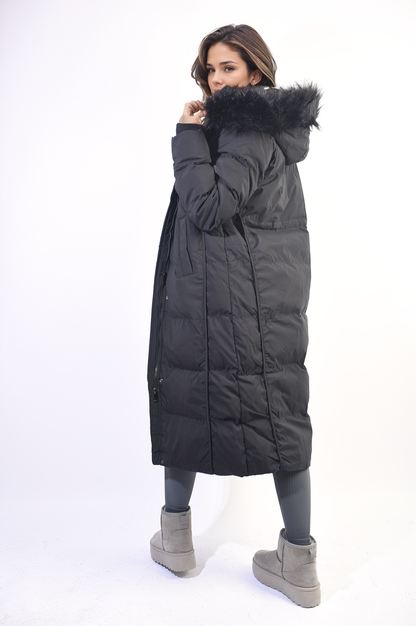 Longline Faux Fur Hooded Puffer Jacket Coat - LittleTay Moda Dropship