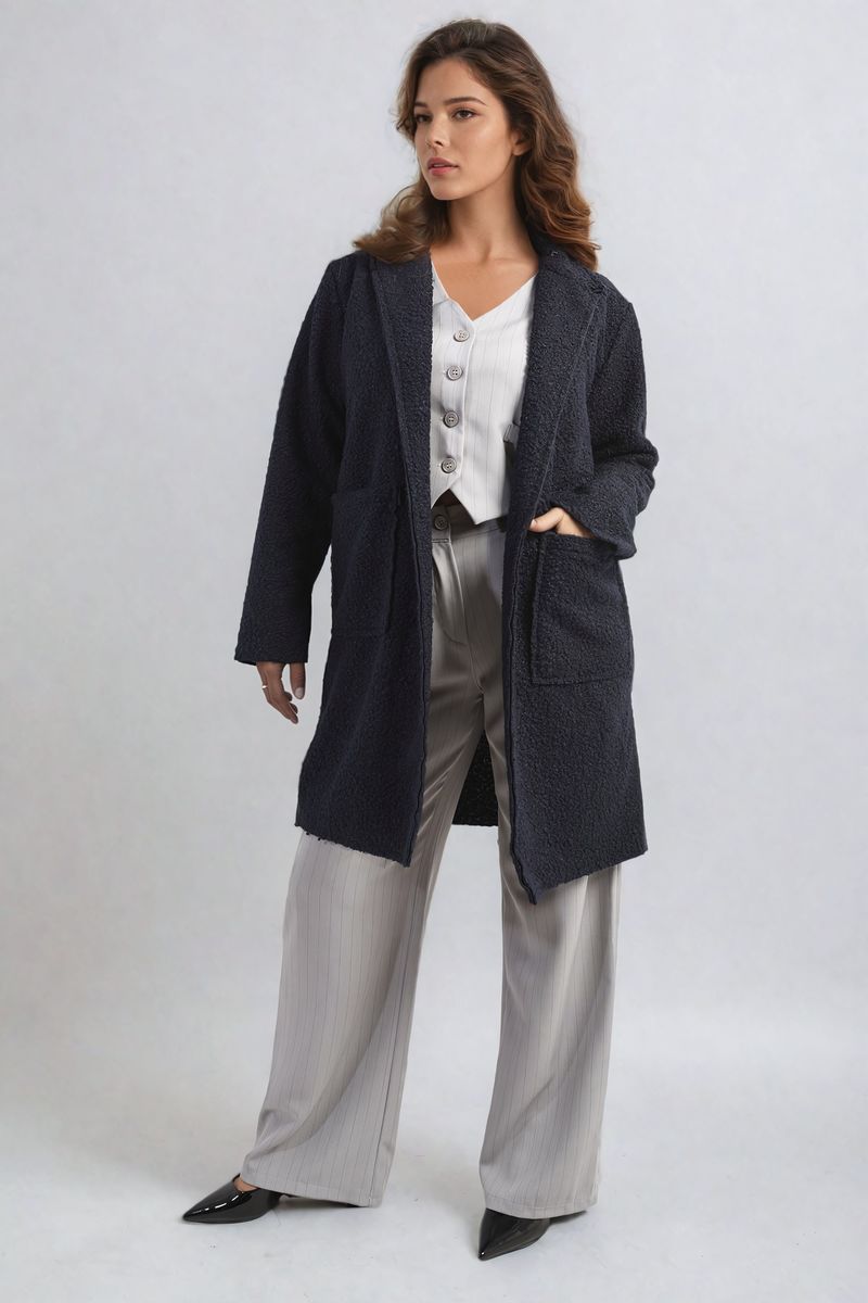 Buttoned Textured Jacket with Front Pockets