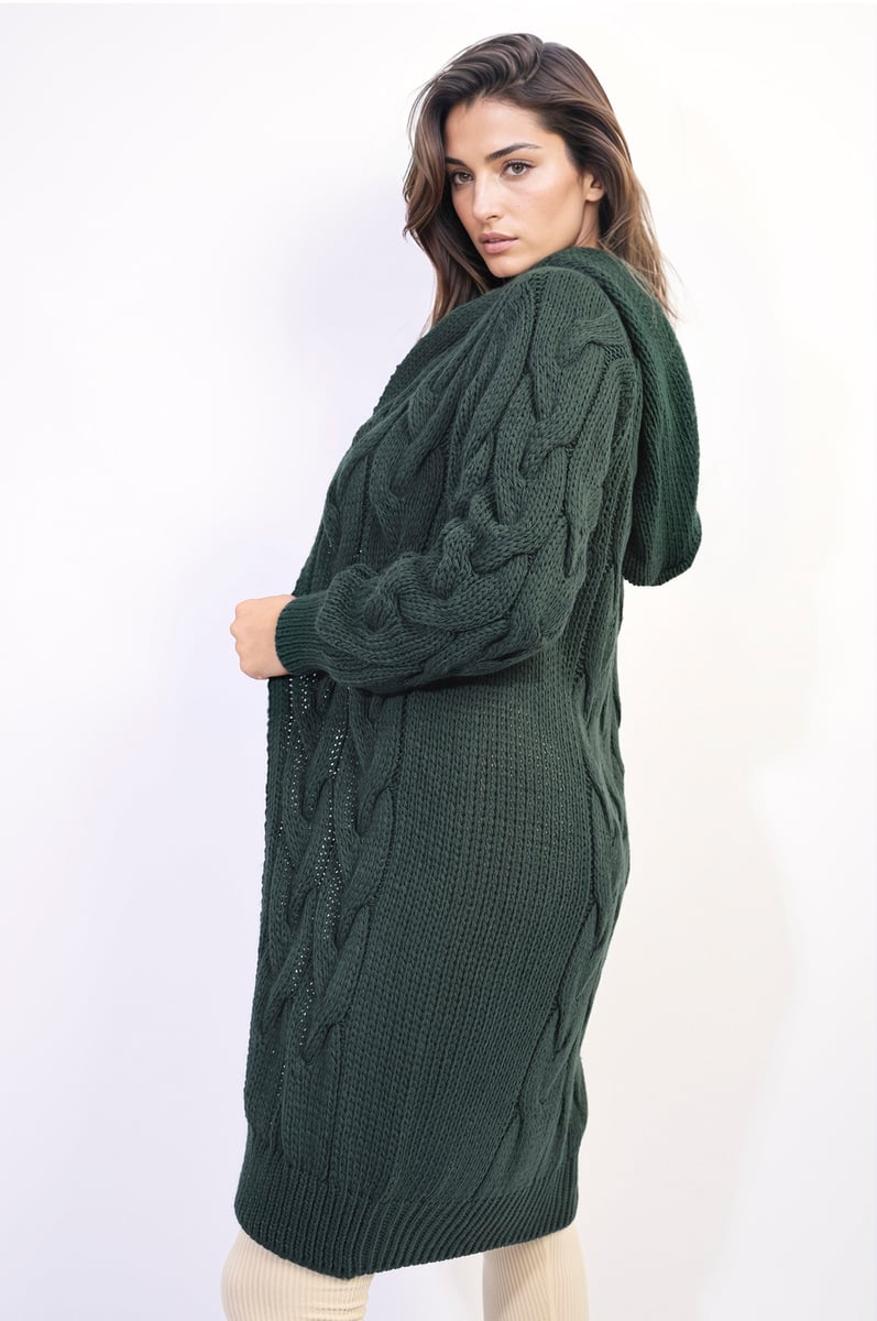 Chunky Cable Knitted Oversized Longline Hooded Cardigan Jumpers & Cardigans - LittleTay Moda Dropship