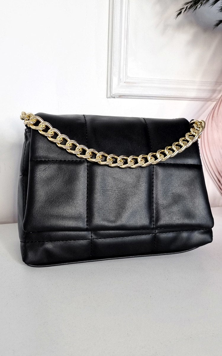 Faux Leather Padded Handbag with Chain Detail Handbag - LittleTay Moda