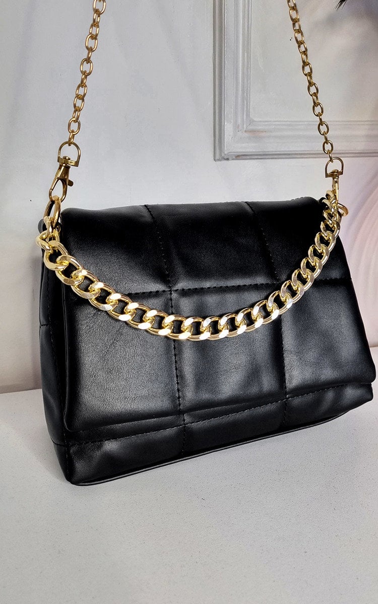 Faux Leather Padded Handbag with Chain Detail Handbag - LittleTay Moda