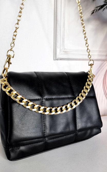 Faux Leather Padded Handbag with Chain Detail Handbag - LittleTay Moda