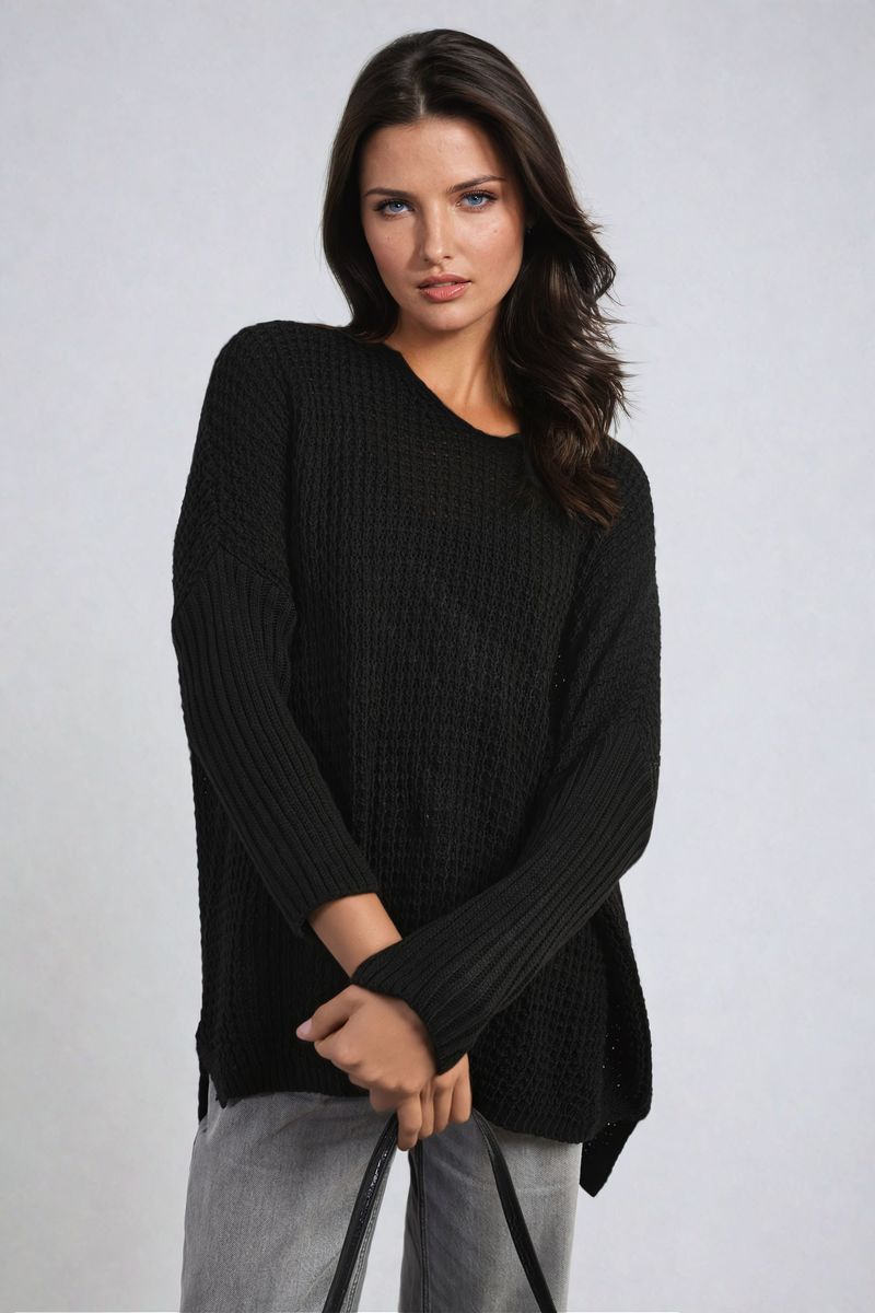 Long Back Knitted Long Sleeve Jumper