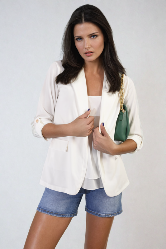 Longline Open Front Blazer Jacket with Front Pockets Jacket - LittleTay Moda