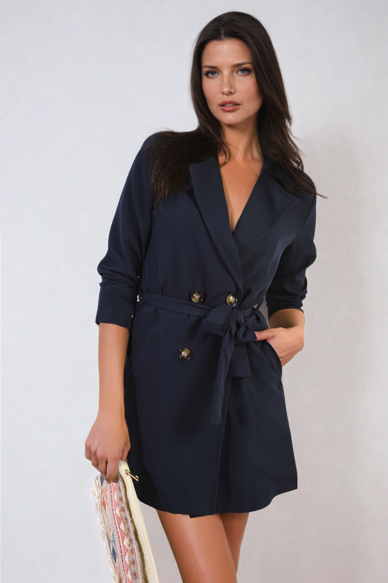 Oversized Waist Tie Button Detail Blazer Jacket - LittleTay Black / XXL Moda Jacket