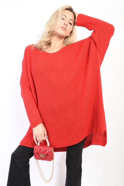 Oversized Chunky Knitted Jumper - LittleTay red / M/L Moda Dropship Jumpers & Cardigans