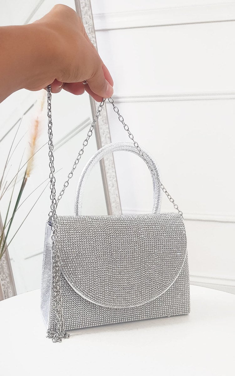 Silver / 1SZE Diamante Embellished Handbag Handbag - LittleTay Moda Dropship