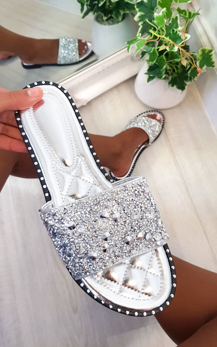 Embellished Slip On Sandals Shoes - LittleTay Moda Dropship